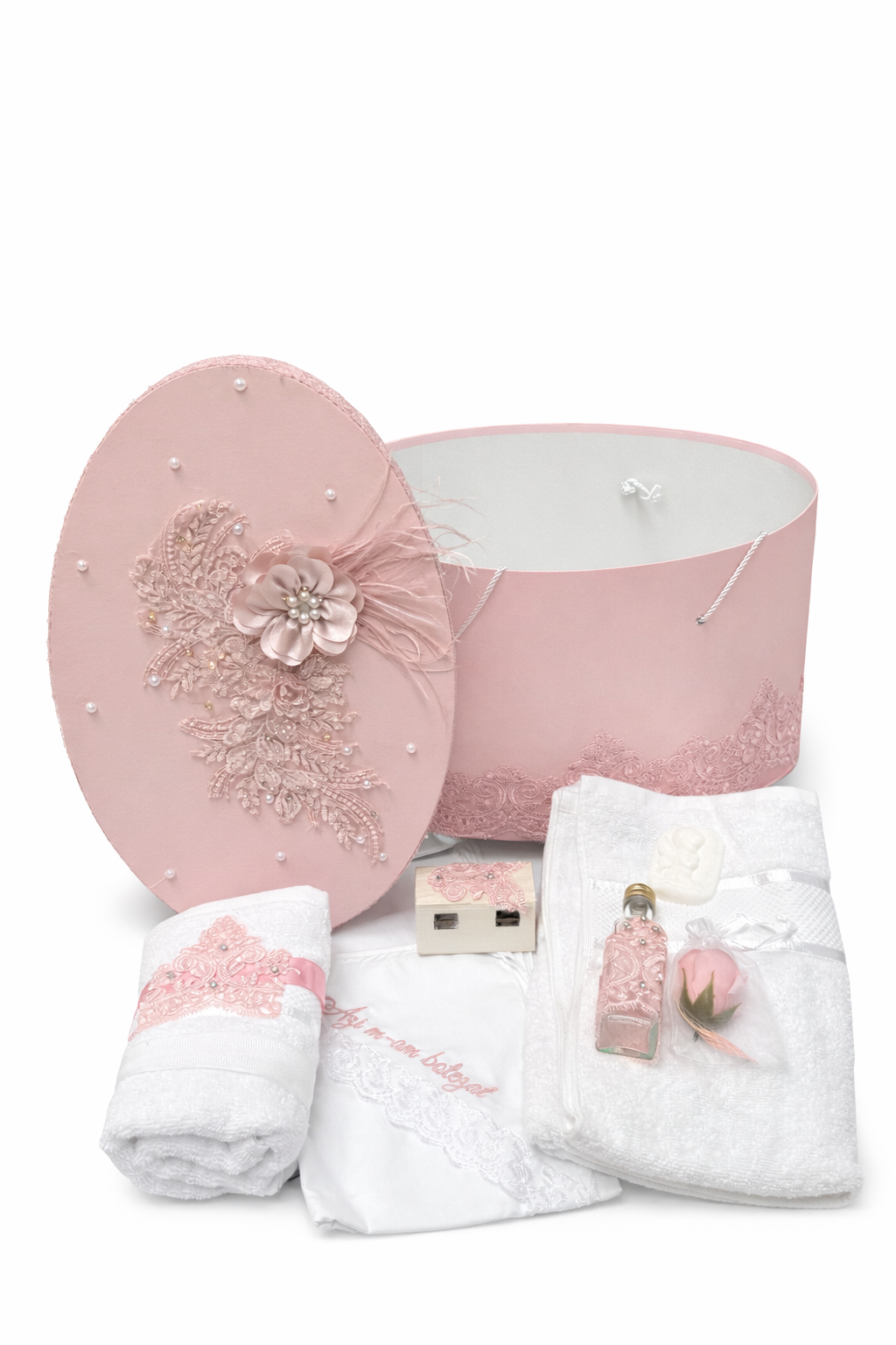 Trusou fetita roz pudra cu flori si dantela