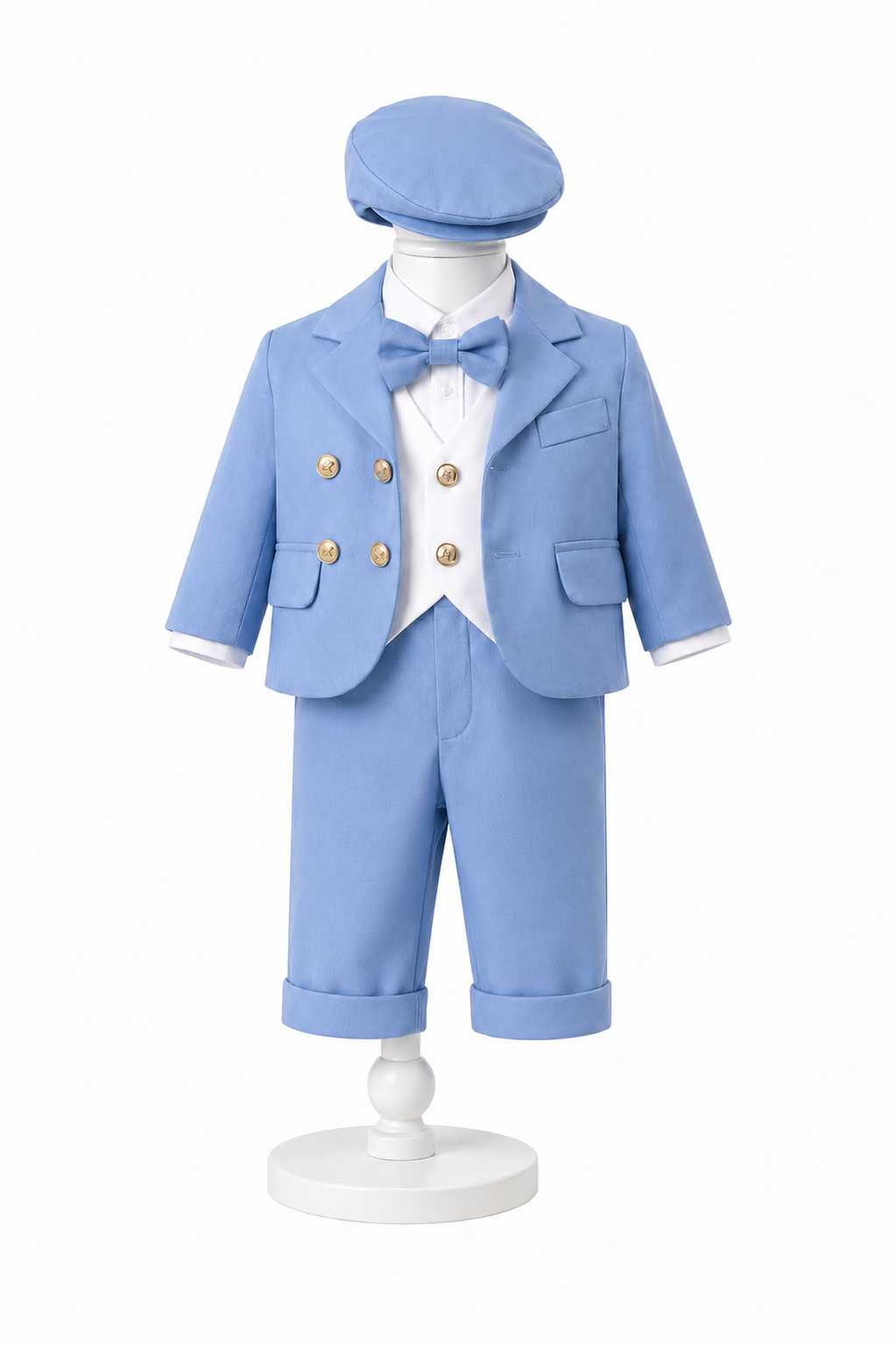 Costum bebe albastru si alb 6 piese