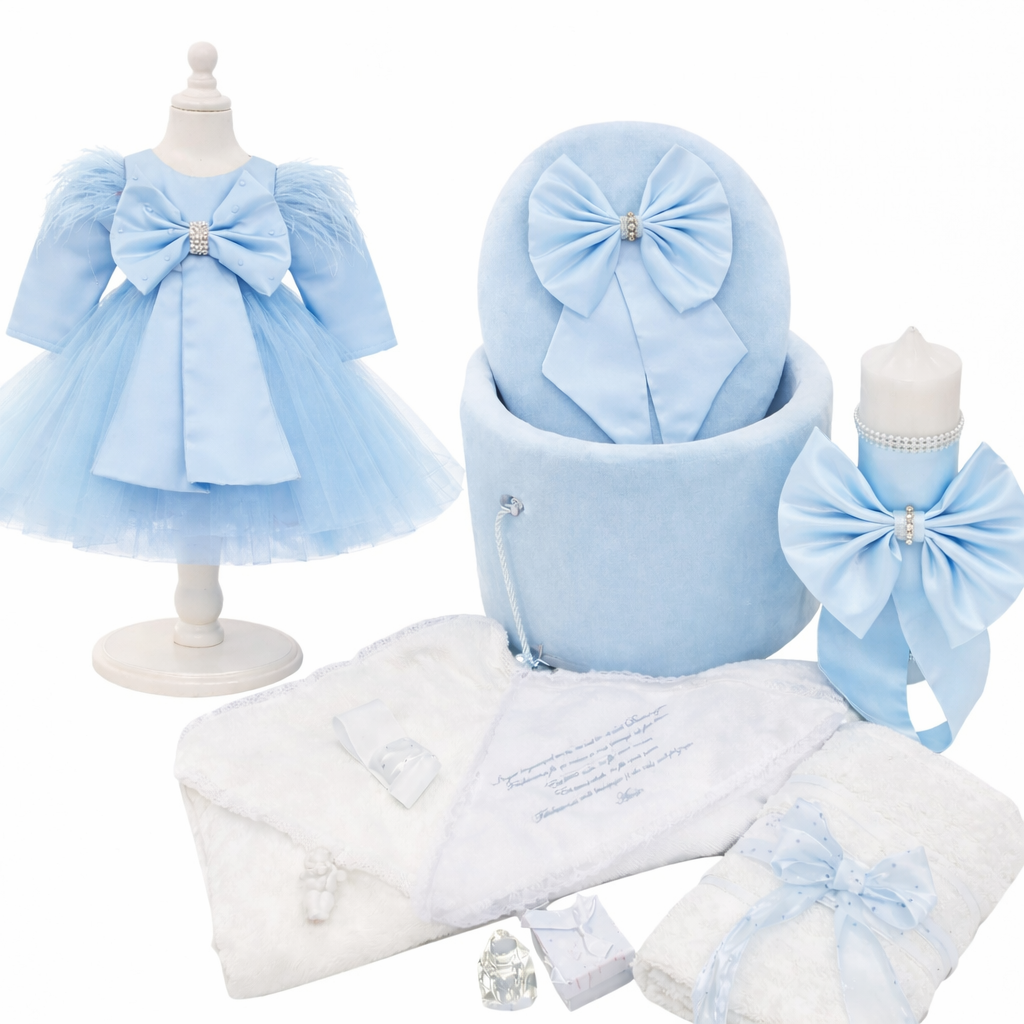 Set botez fata cu funda baby blue