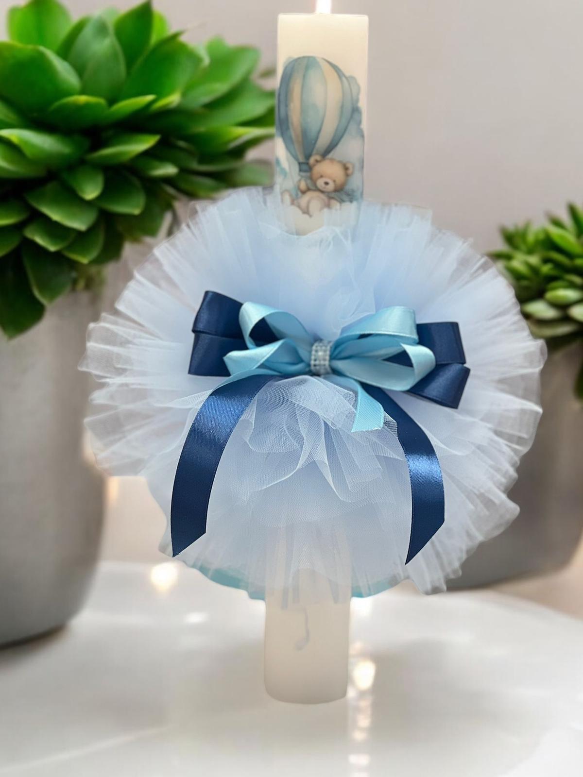 Lumanare baby blue urs cu baloane