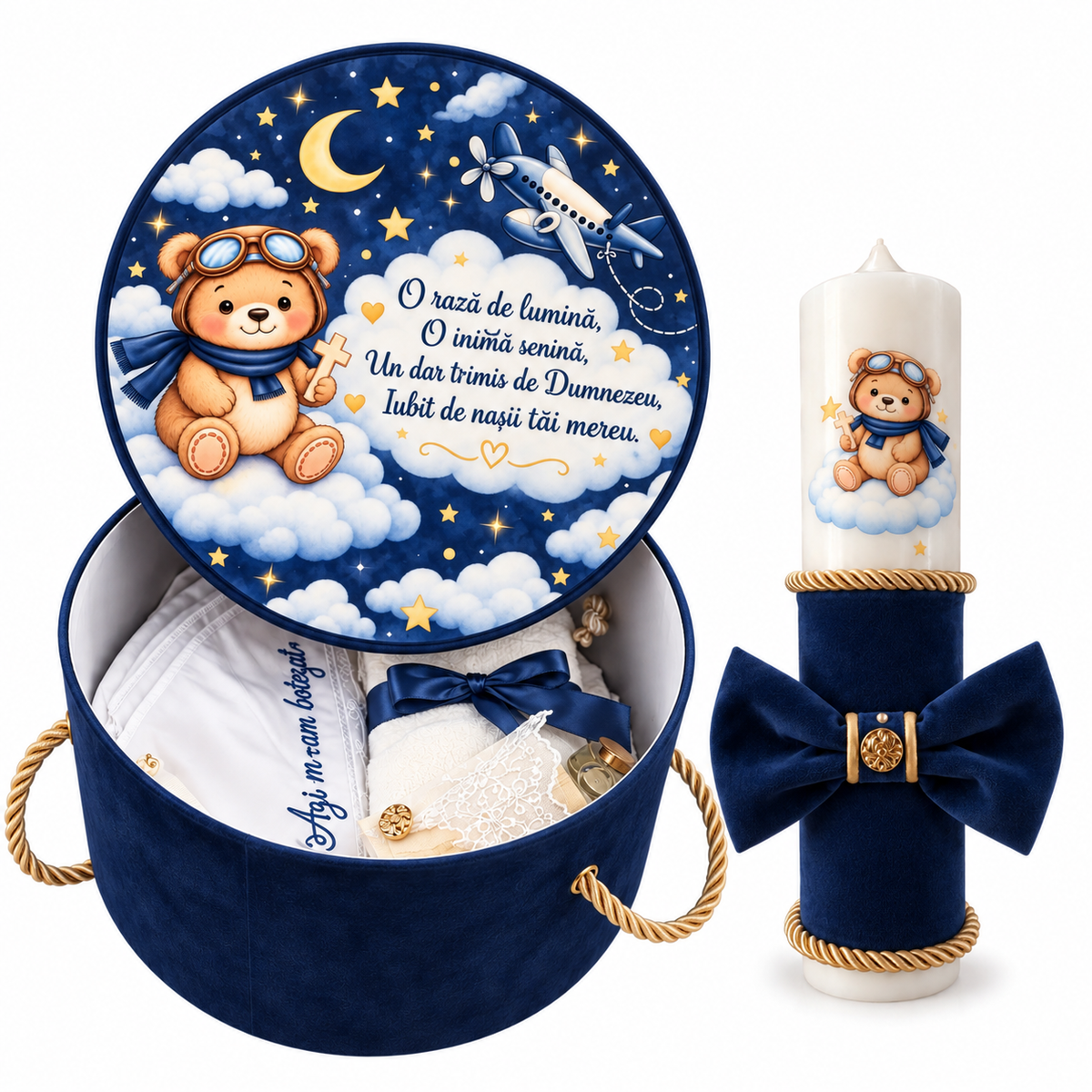 Set botez bleumarin ursuleț cu norișori