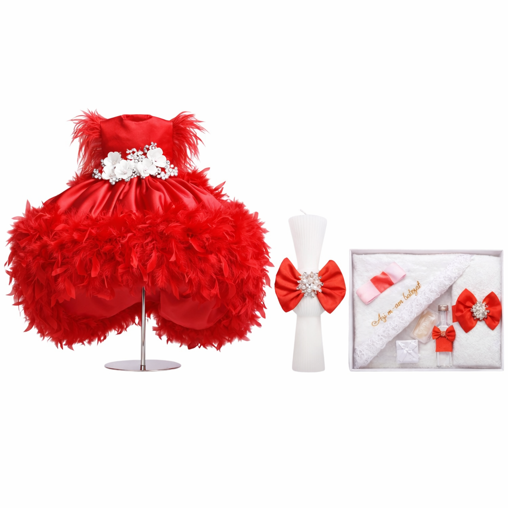 Set botez Lux cu rochita rosie
