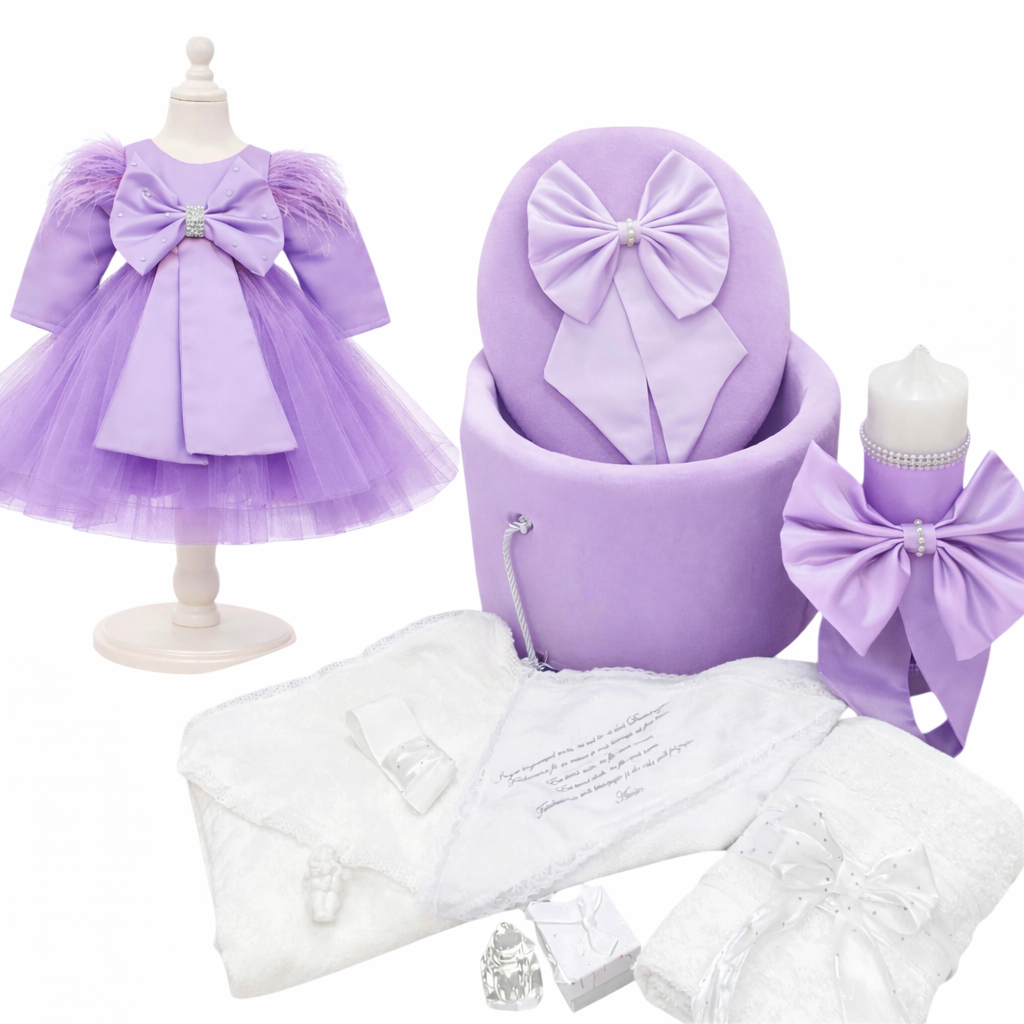 Set botez fata cu funda mov