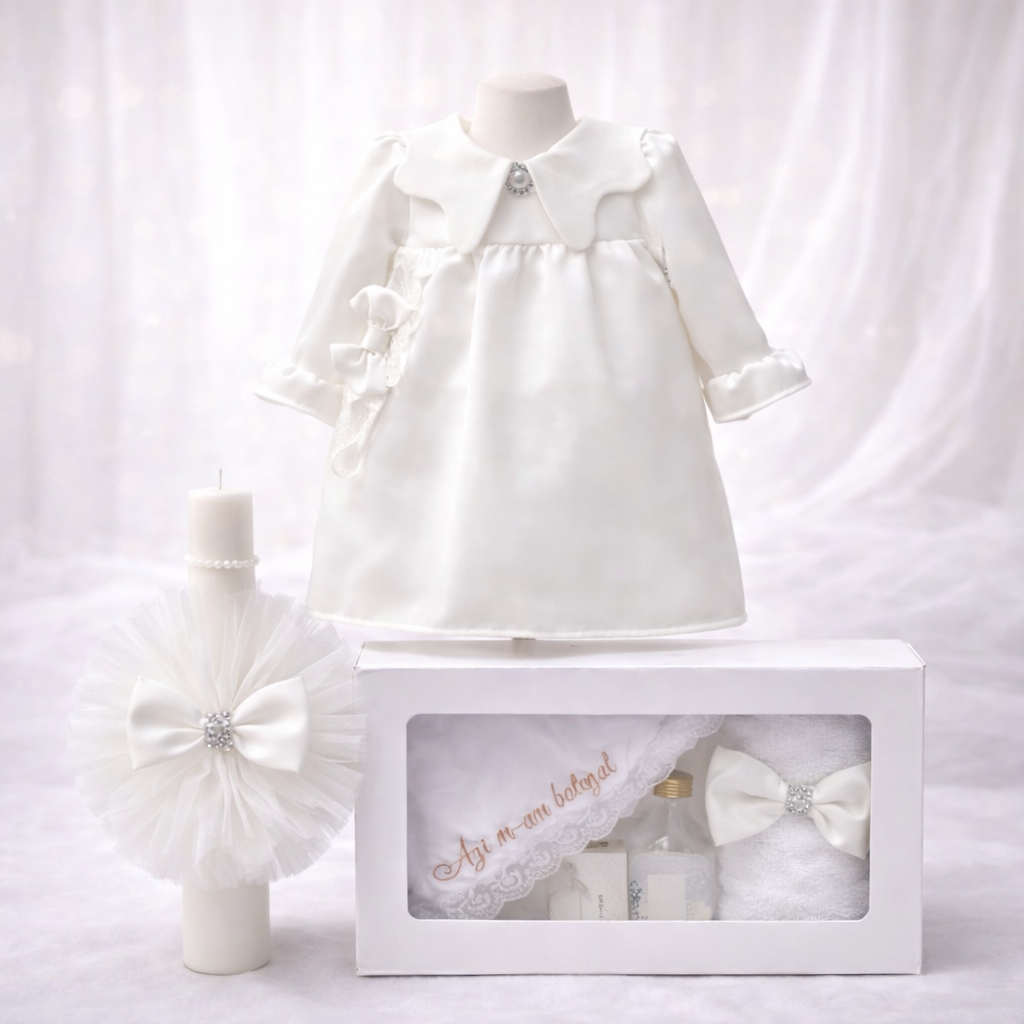 Set botez fetita alb