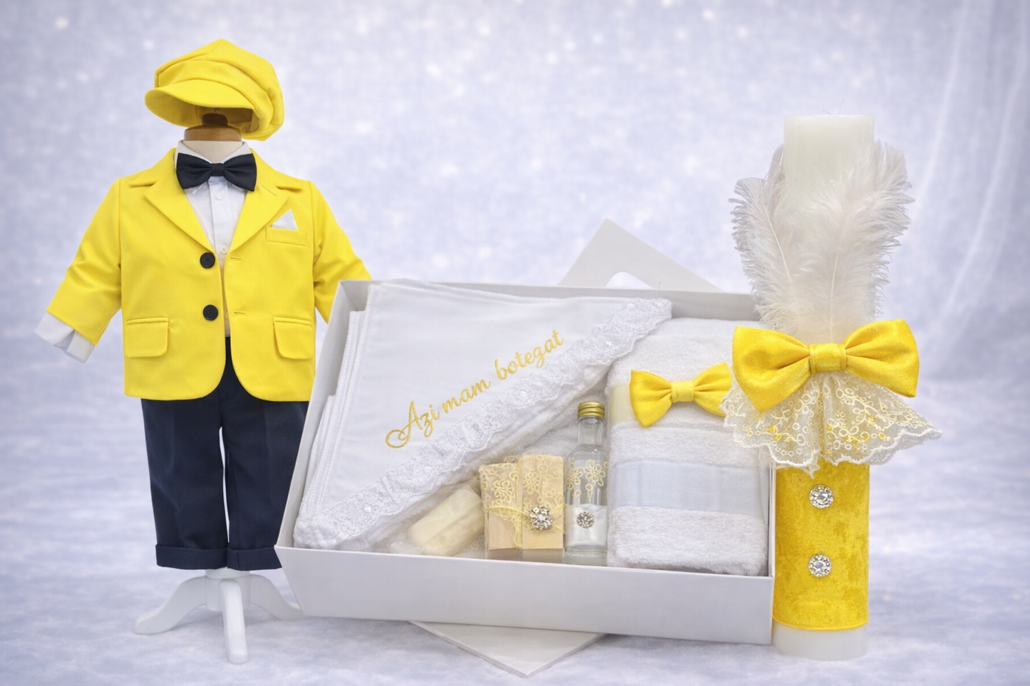Set botez baietel galben
