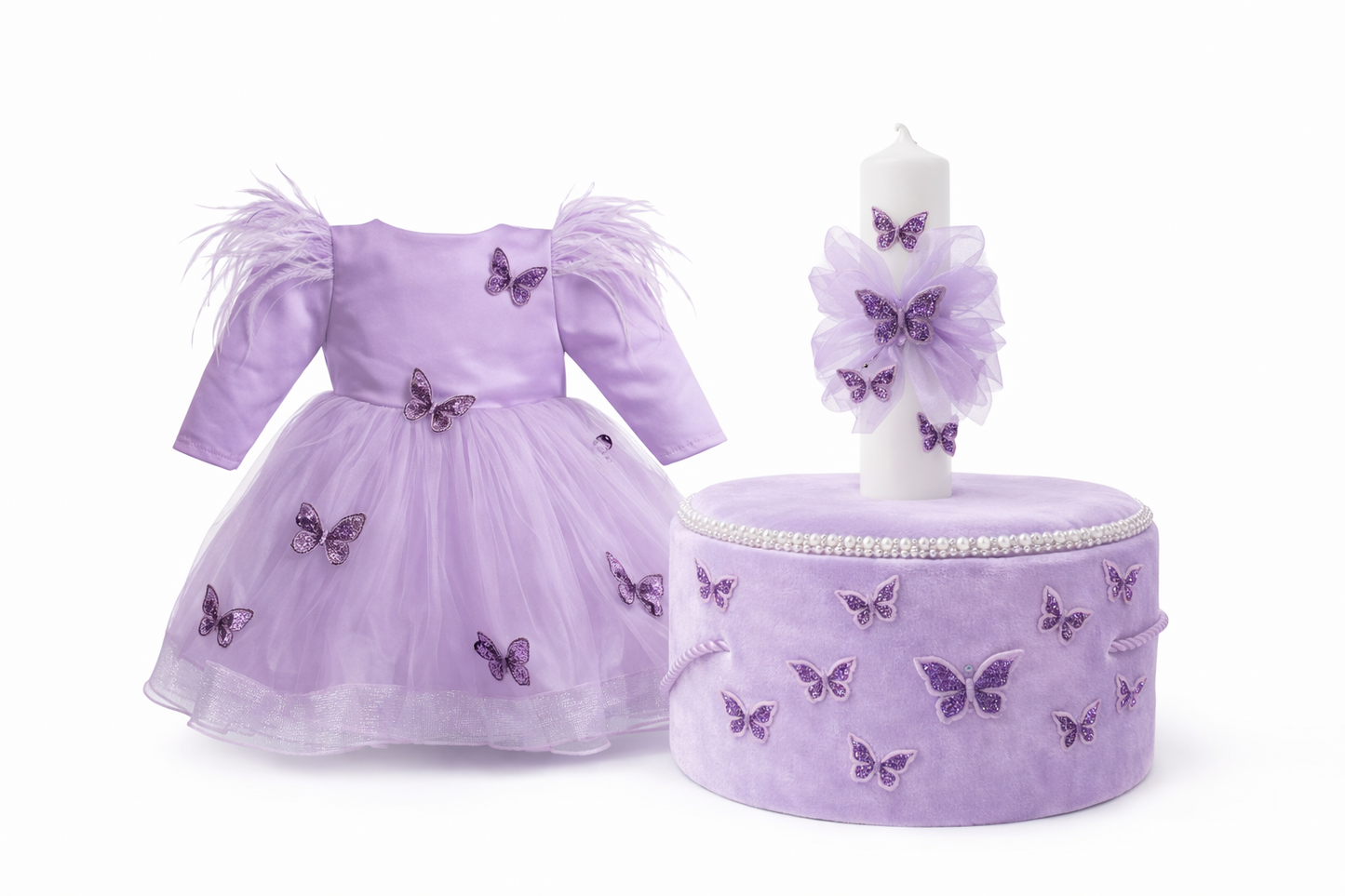 Set botez fetita mov cu fluturi