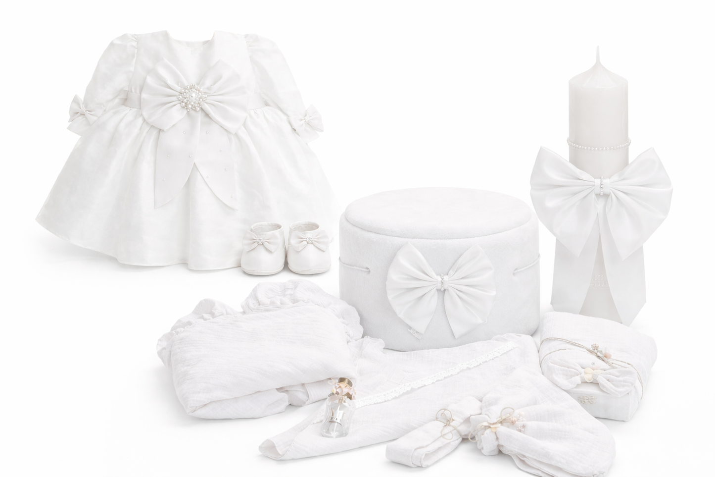 Set botez fetita muselina alba