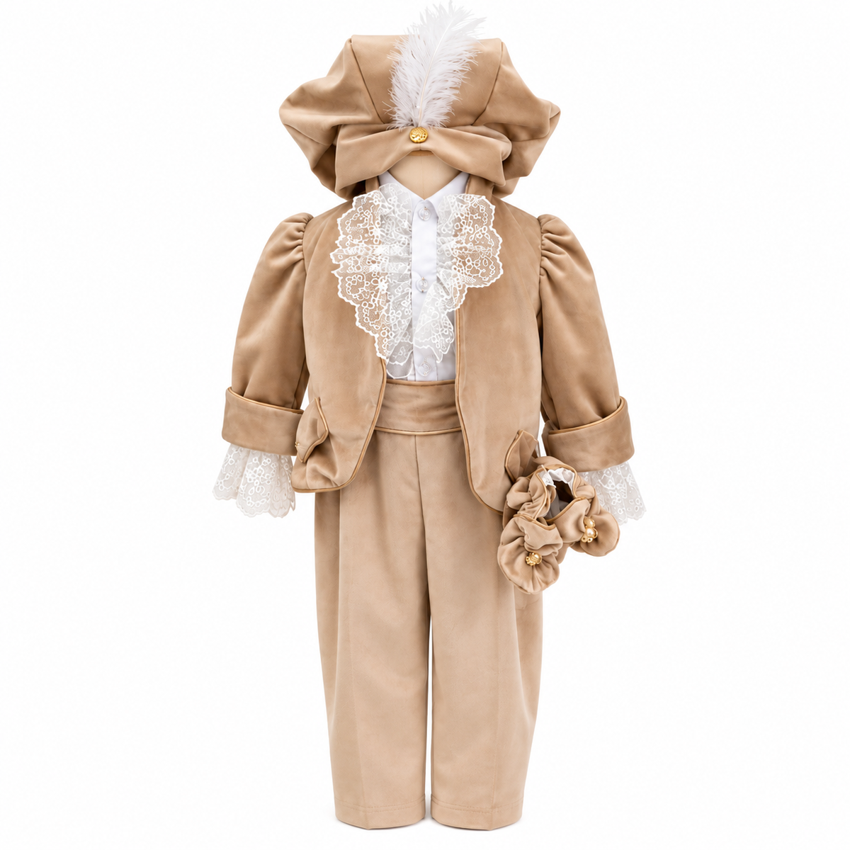Costum Prinț Regal crem catifea -botez