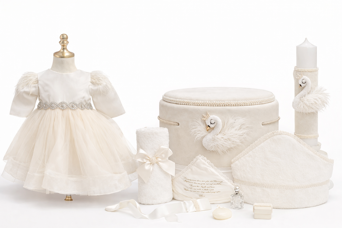 Set botez fetita lebada crem