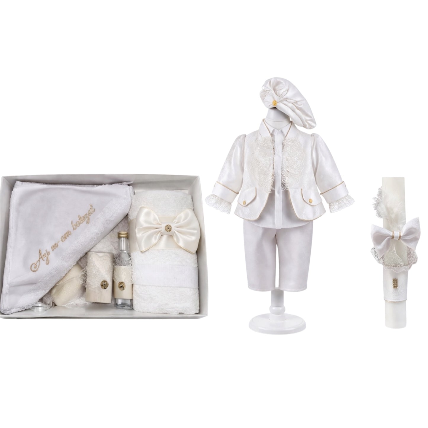 Set botez baietel Print alb