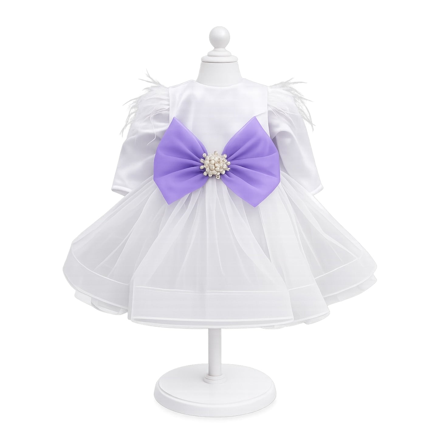 Rochie alba cu funda mov