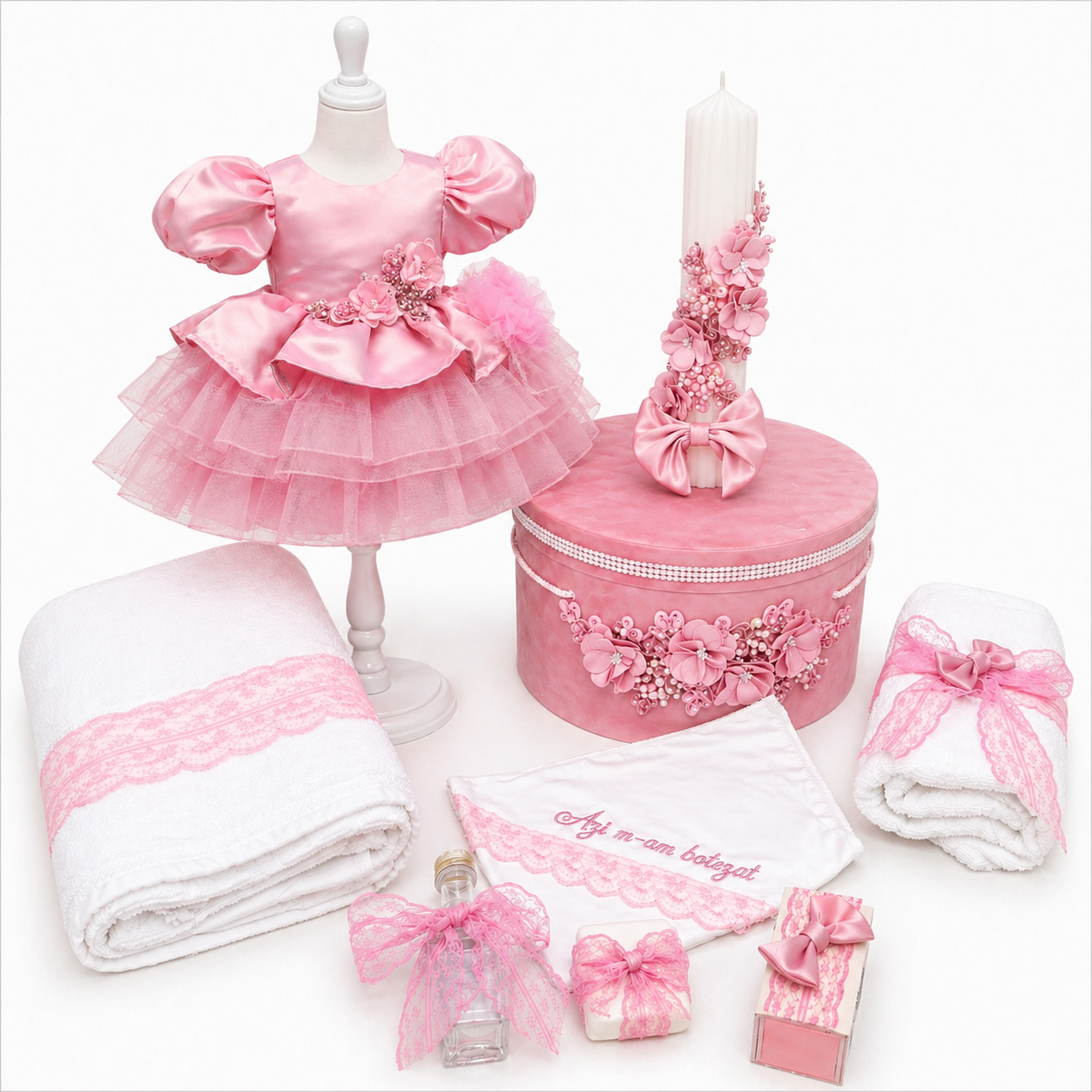 Set botez fetita roz cu flori