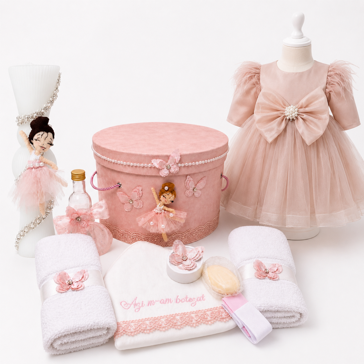 Set botez balerina roz pudra