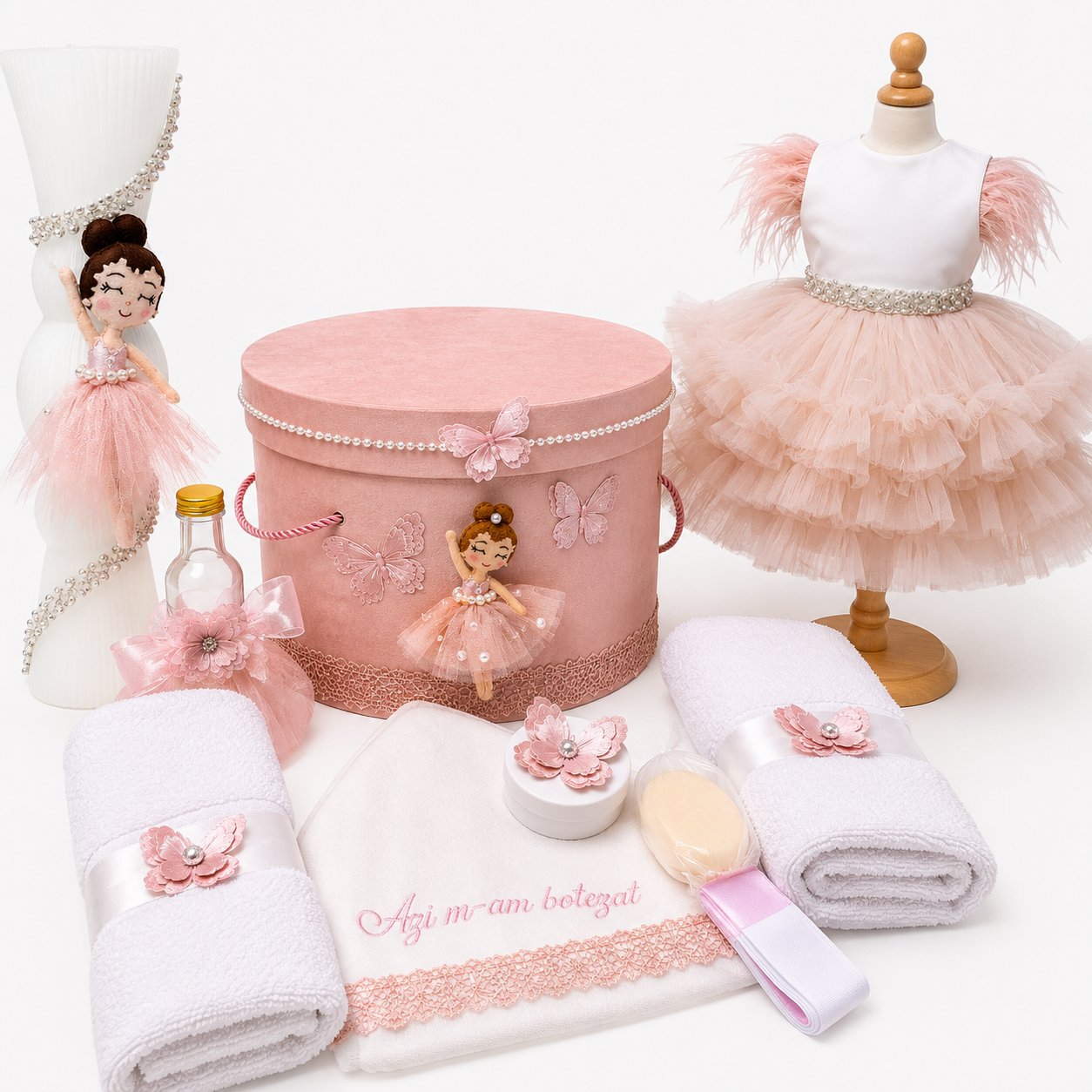 Set botez balerina roz pudra