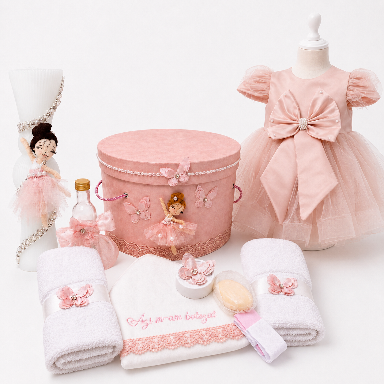 Set botez balerina roz pudra