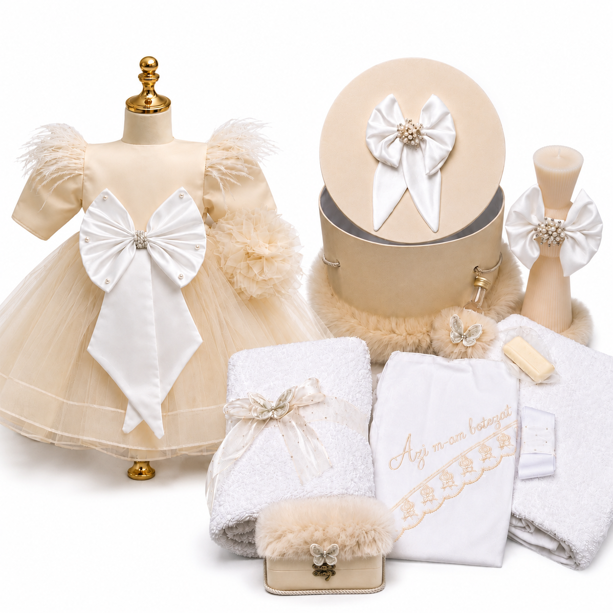 Set botez fetita crem funda