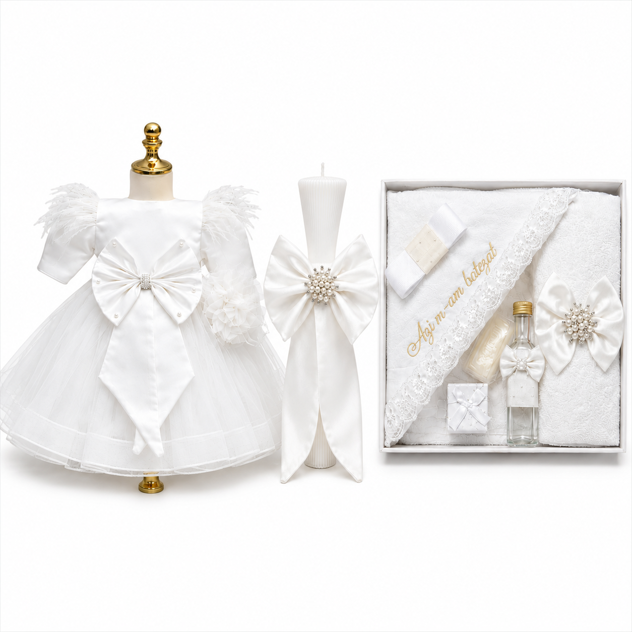 Set botez fetita funda alba