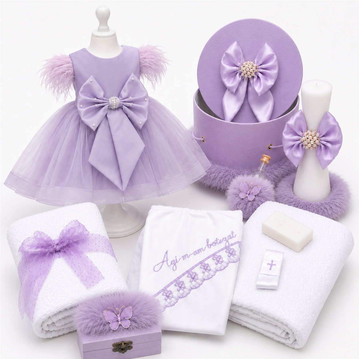 Set botez fetita mov cu funda Luxy
