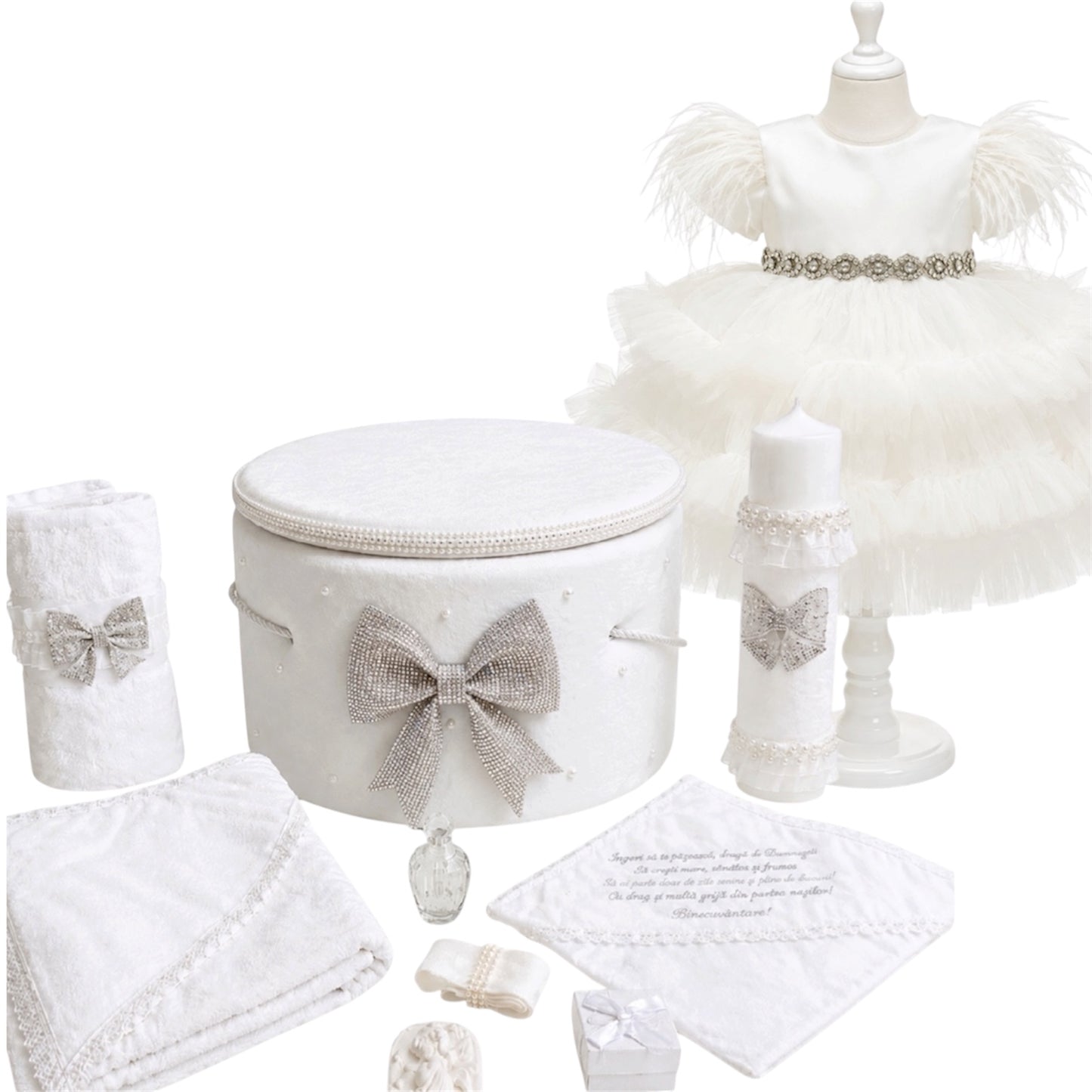 Set botez fetita alb Lux
