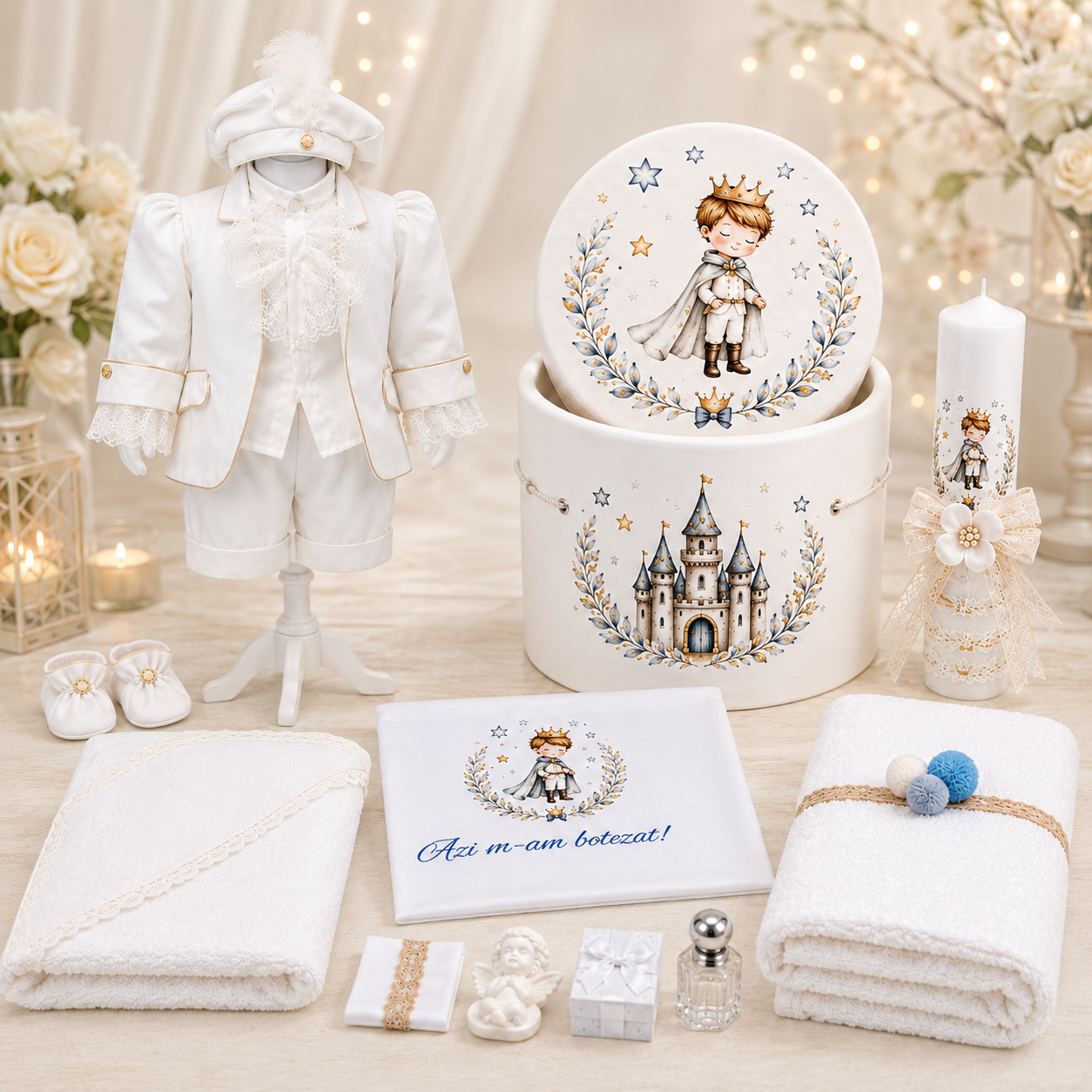 Set botez micul print alb