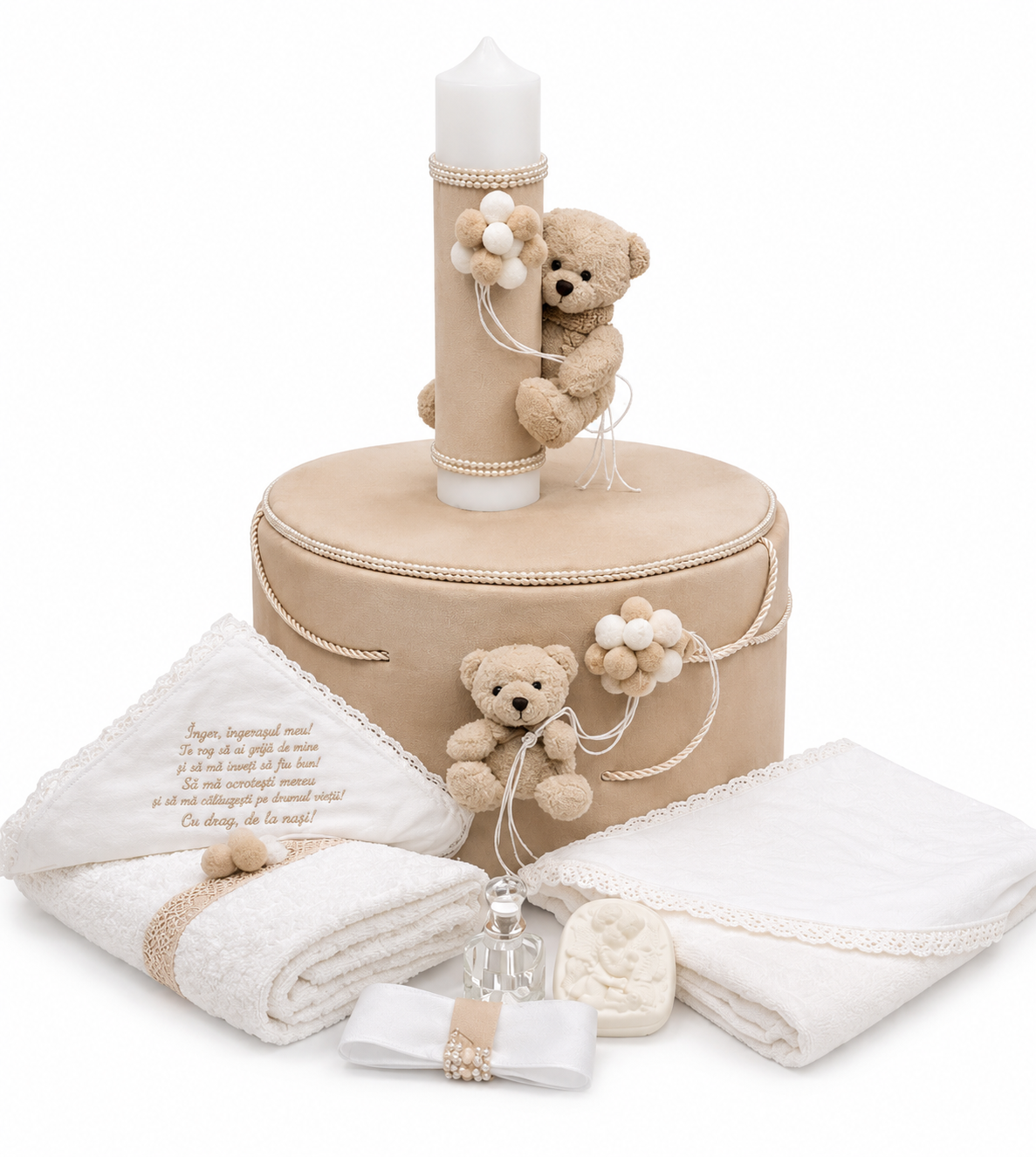 Set botez ursulet crem -Trusou catifea