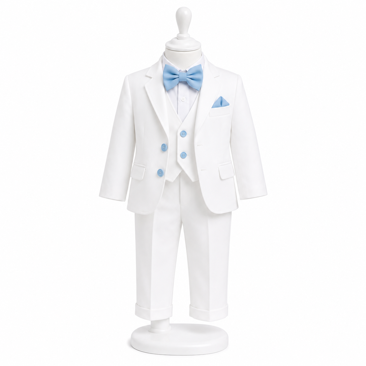 Costum botez alb cu albastru