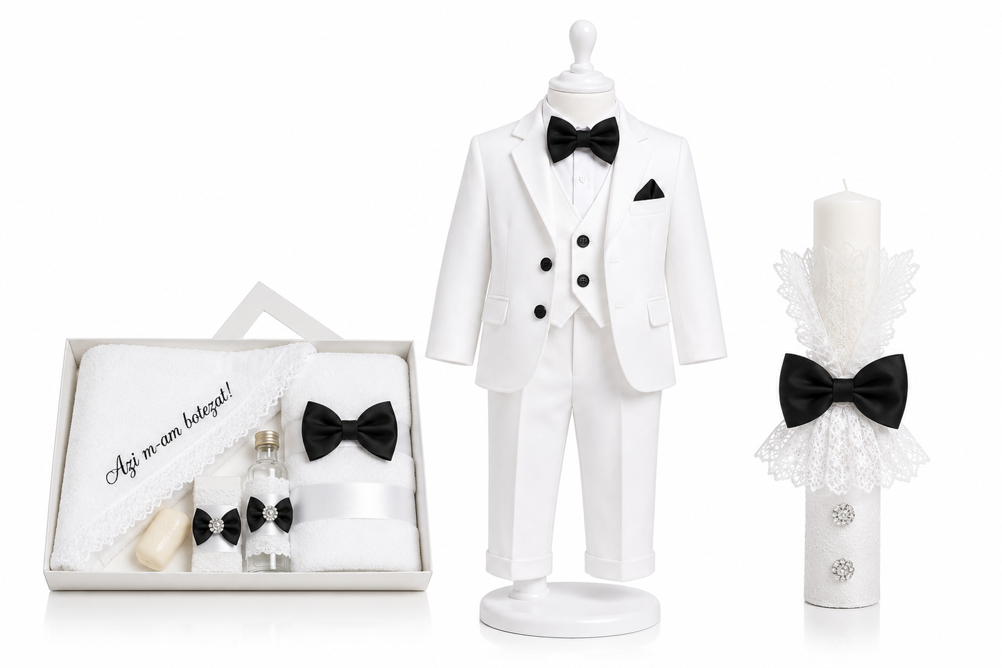 Set botez băiețel negru cu alb