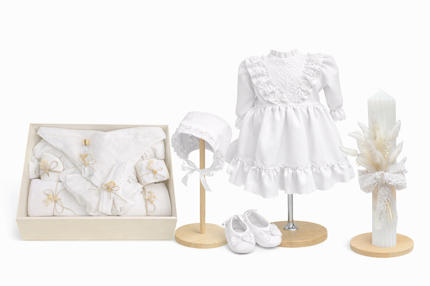 Set botez fata cu muselina alba