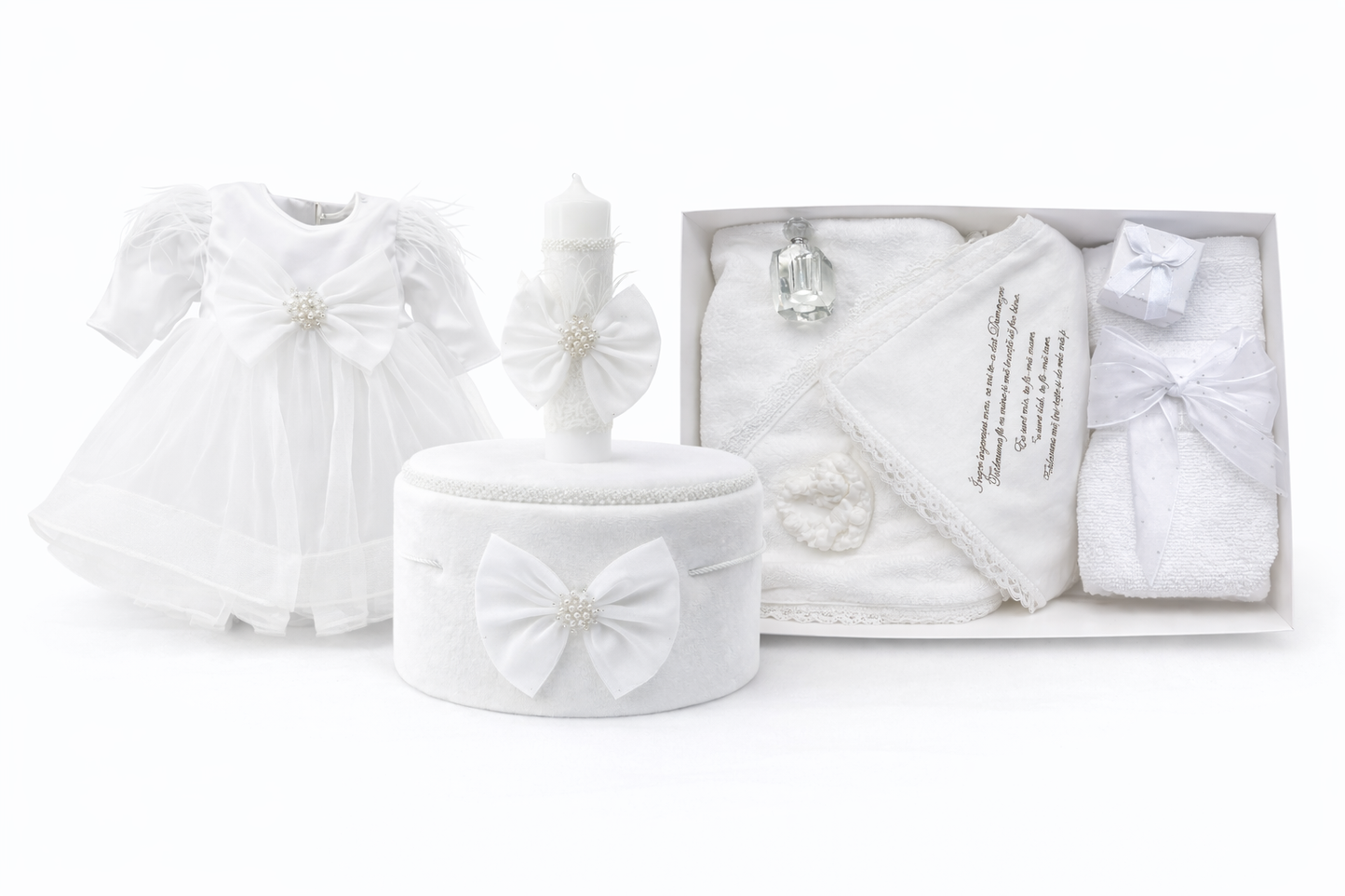 Set botez fata cu funda alb