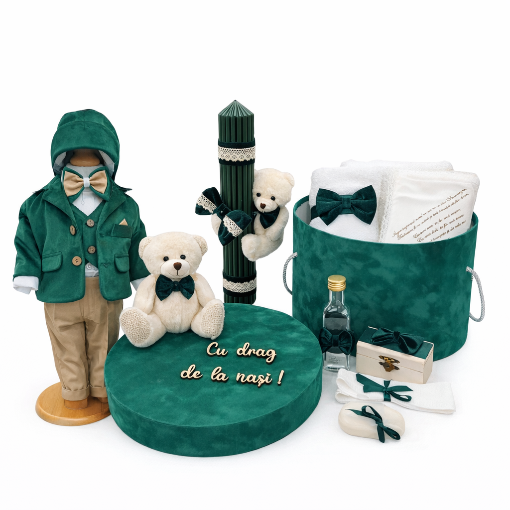 Set trusou urs verde catifea