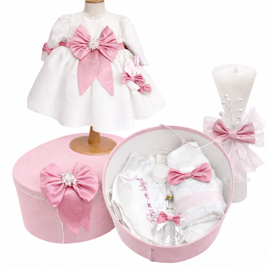 Set botez cu rochita roz