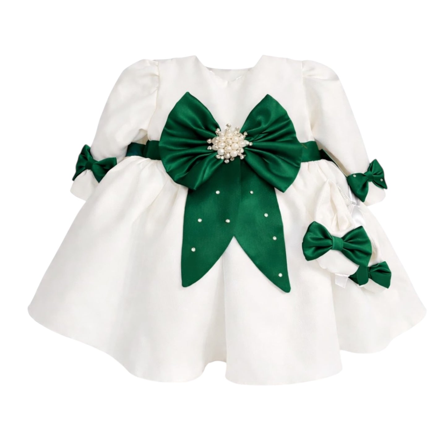 Rochie funda verde cu botosi si bentita