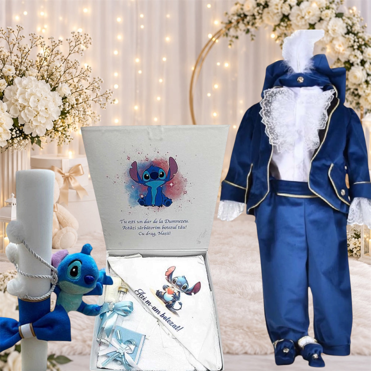 Set botez stitch -Trusou lumânare Costum Print