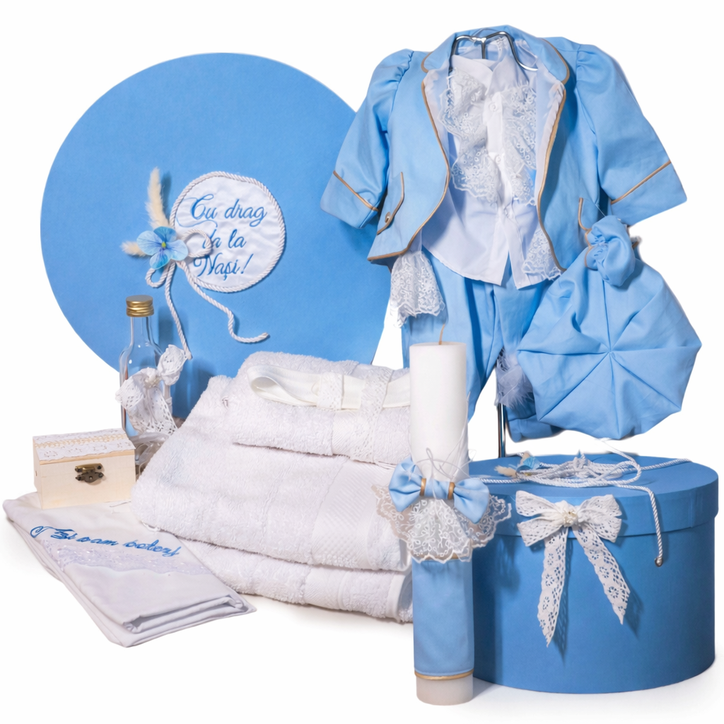 Prinț baby blue cu trusou rotund si lumanare