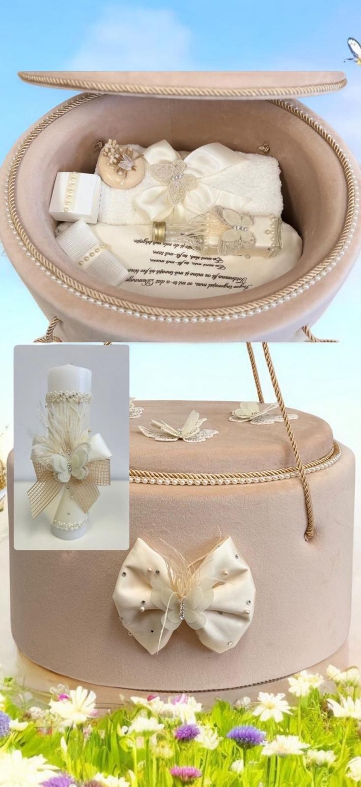 Trusou rotund catifea fluturi ivoire