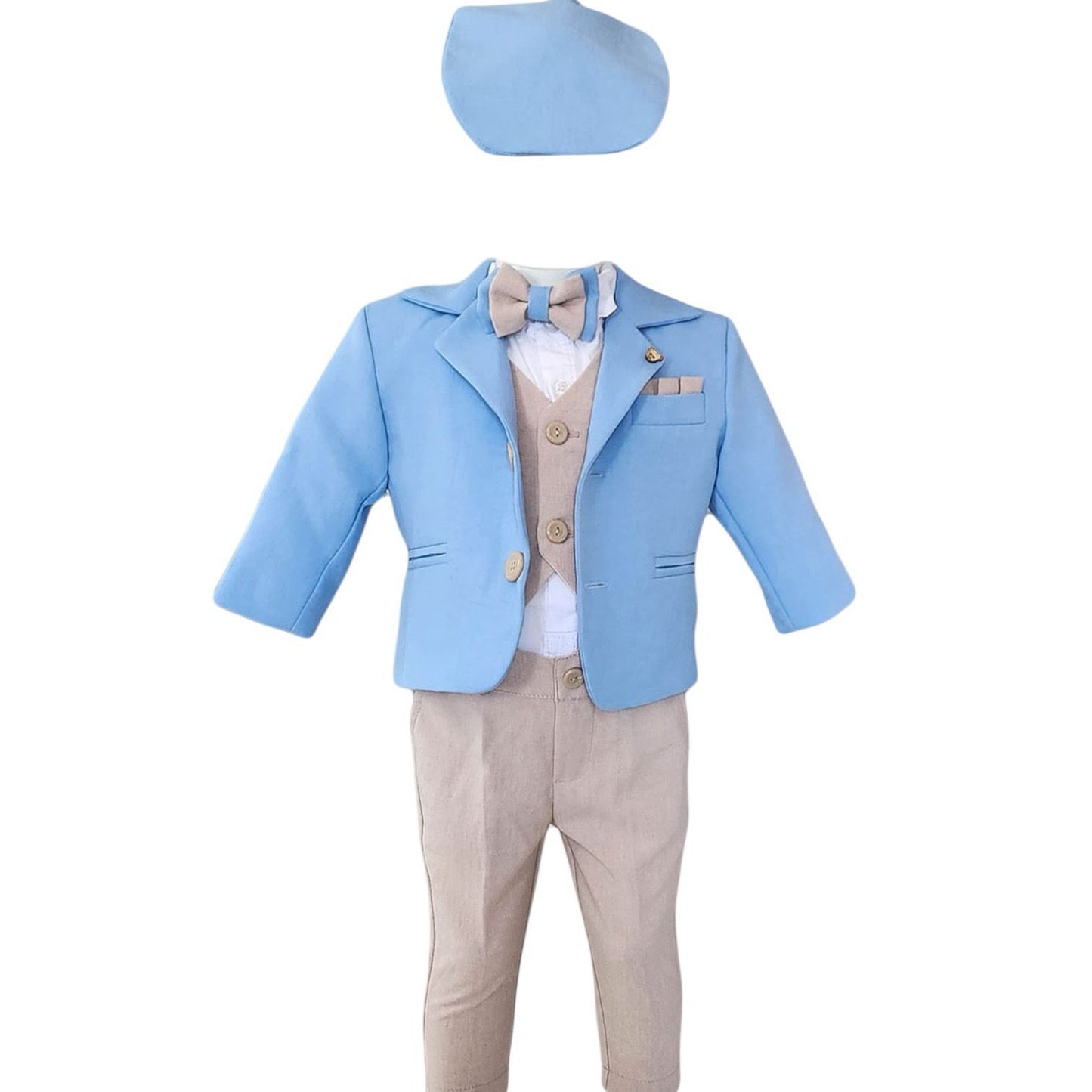 Costum crem cu sacou baby blue