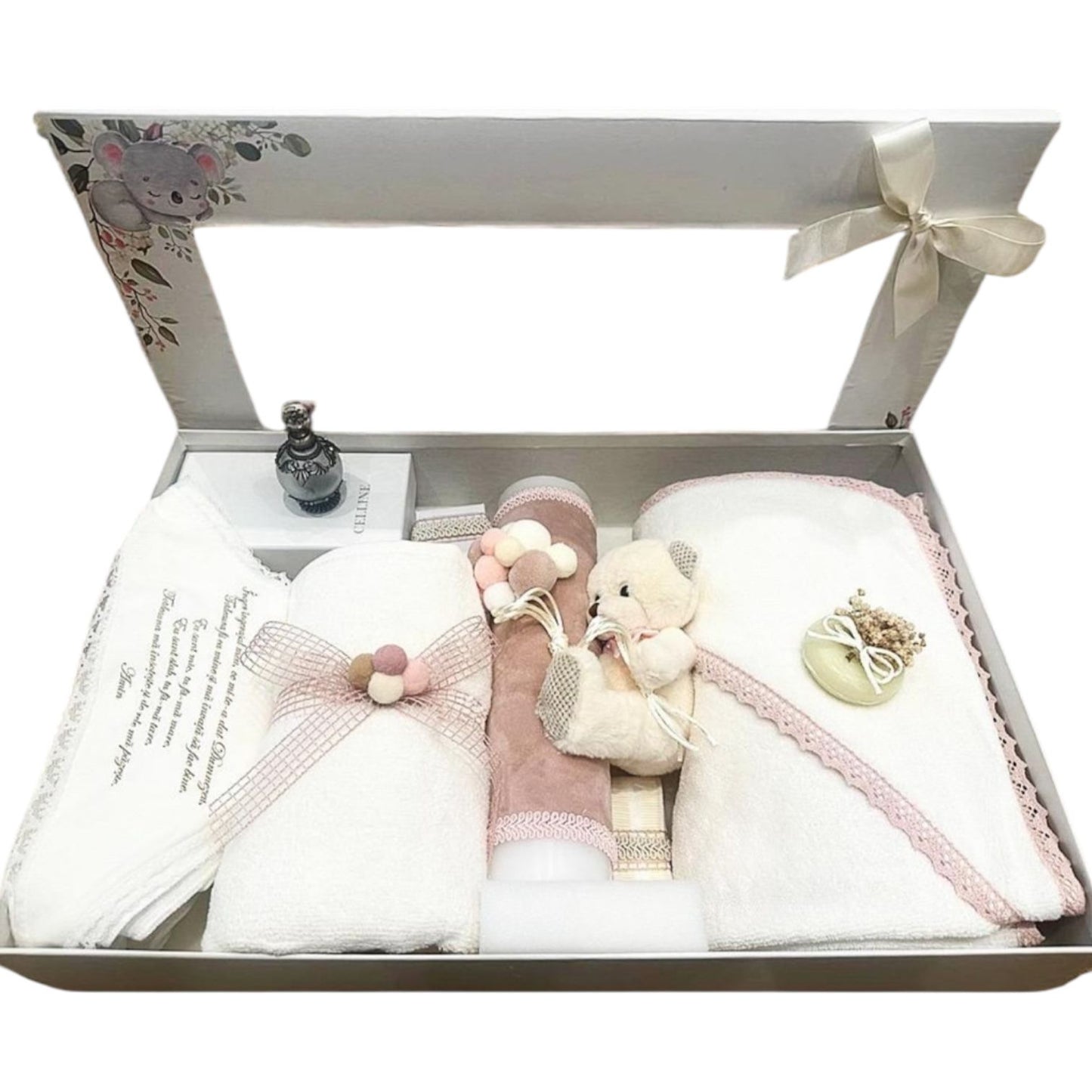 Trusou + lumanare urs roz pudra