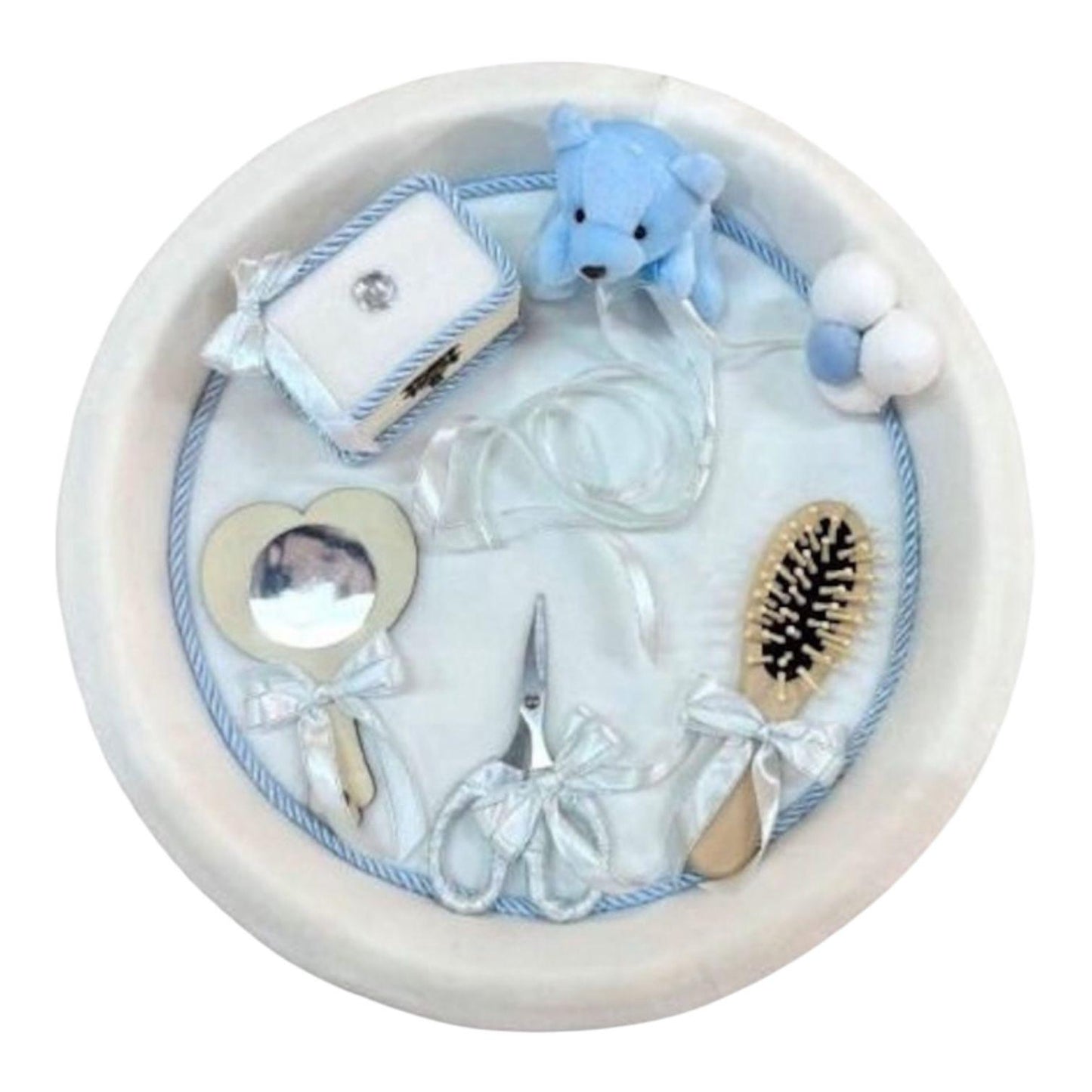 Tavita moț catifea alb si baby blue