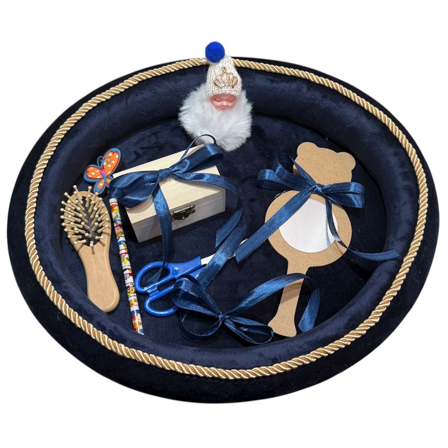 Tavita moț catifea bleumarin bebelus