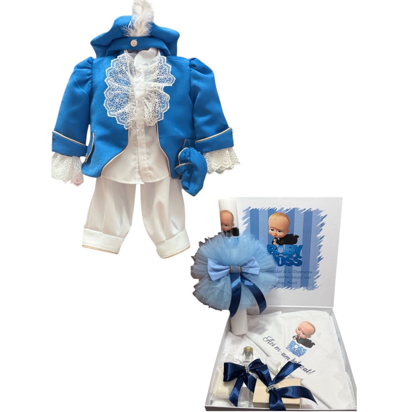 Prinț albastru cu trusou si lumanare Baby Boss