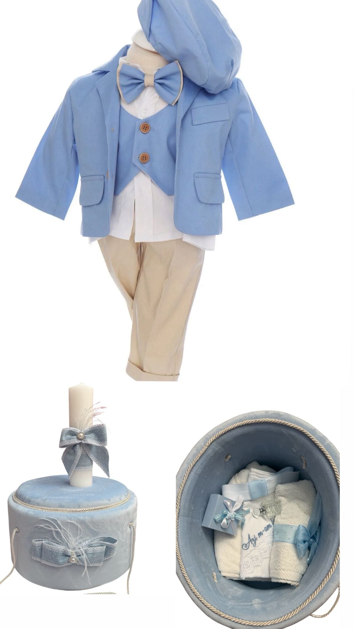 Set botez baietel baby blue trusou catifea