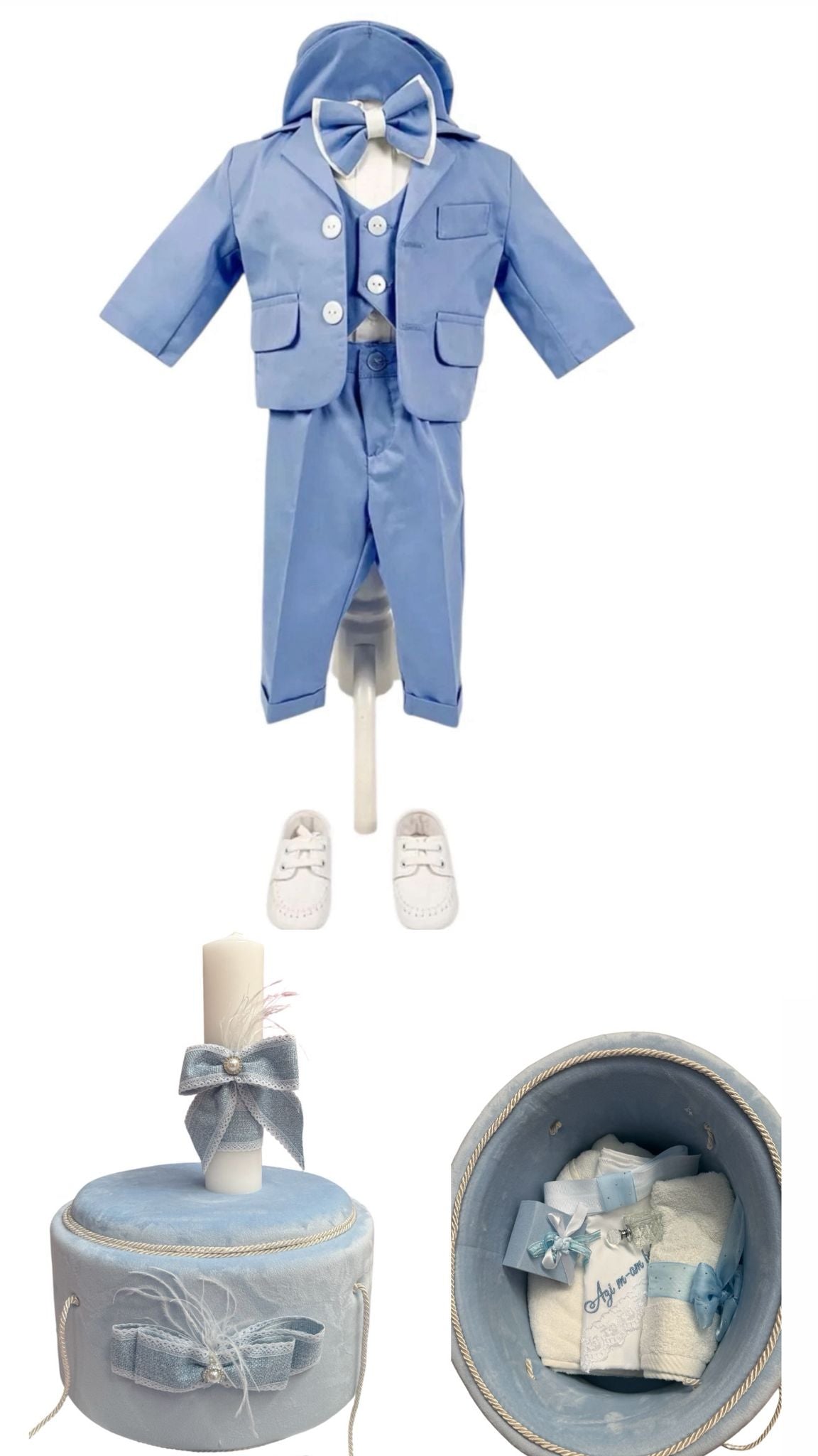 Set botez baietel baby blue trusou catifea cu botosei