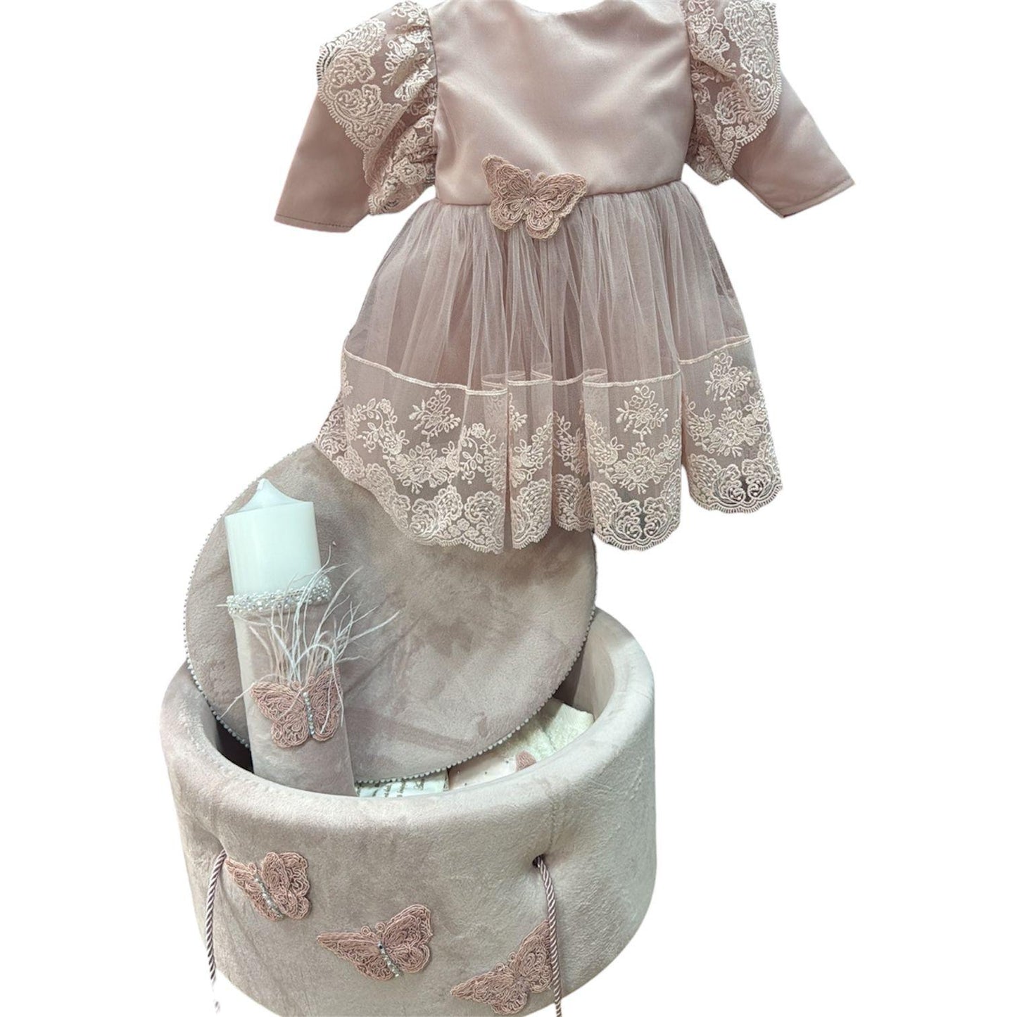 Set botez fetita roz pudra fluturasi