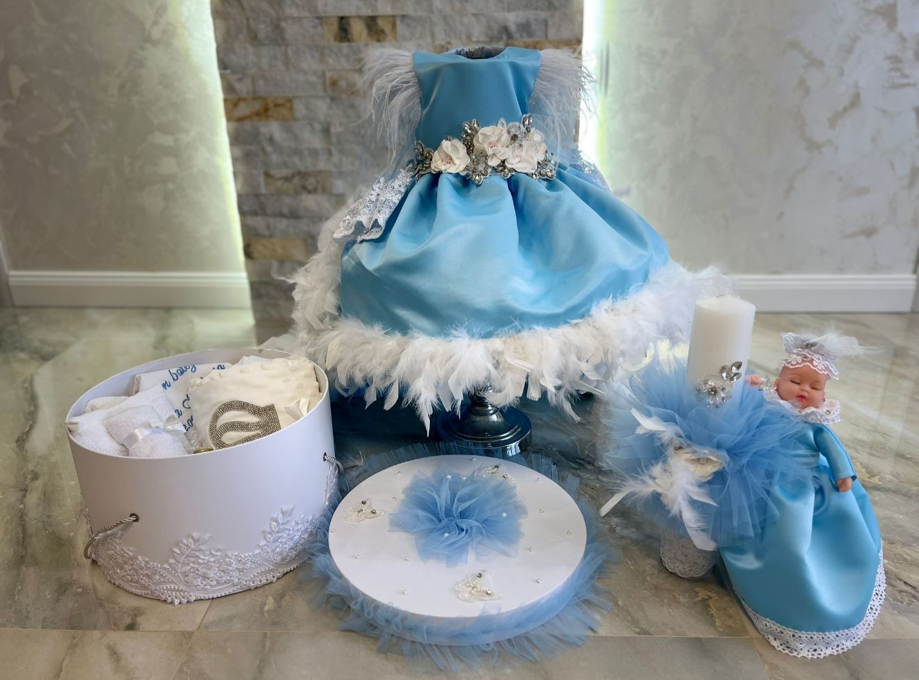 Set botez fetita albastru deschis