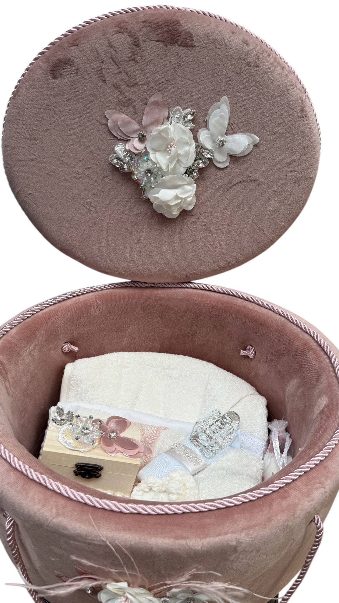 Trusou rotund catifea roz pudra flori