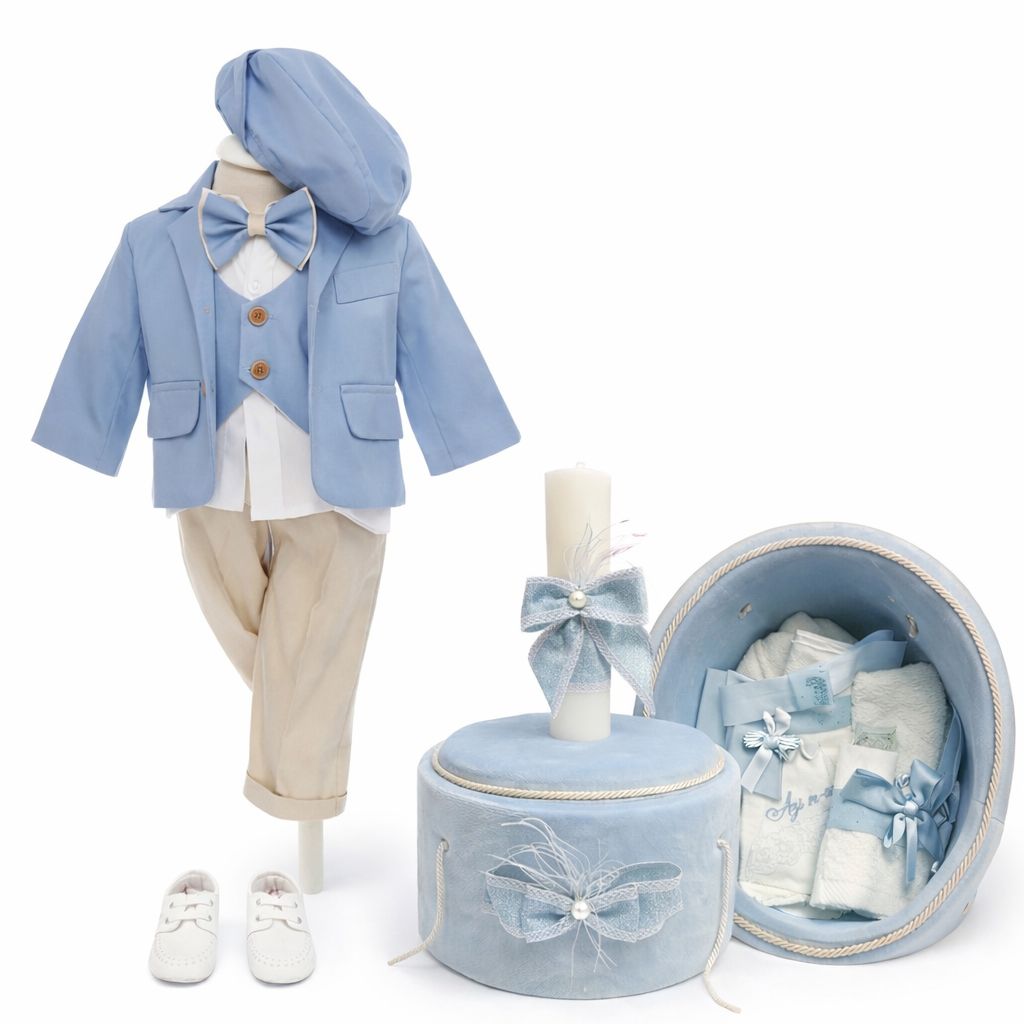 Set botez baietel baby blue trusou catifea