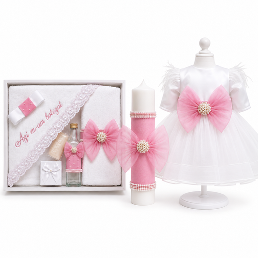 Set botez fetita funda roz
