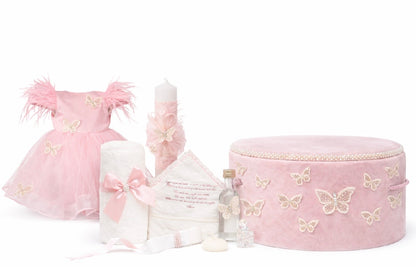 Set botez fetita roz cu fluturi