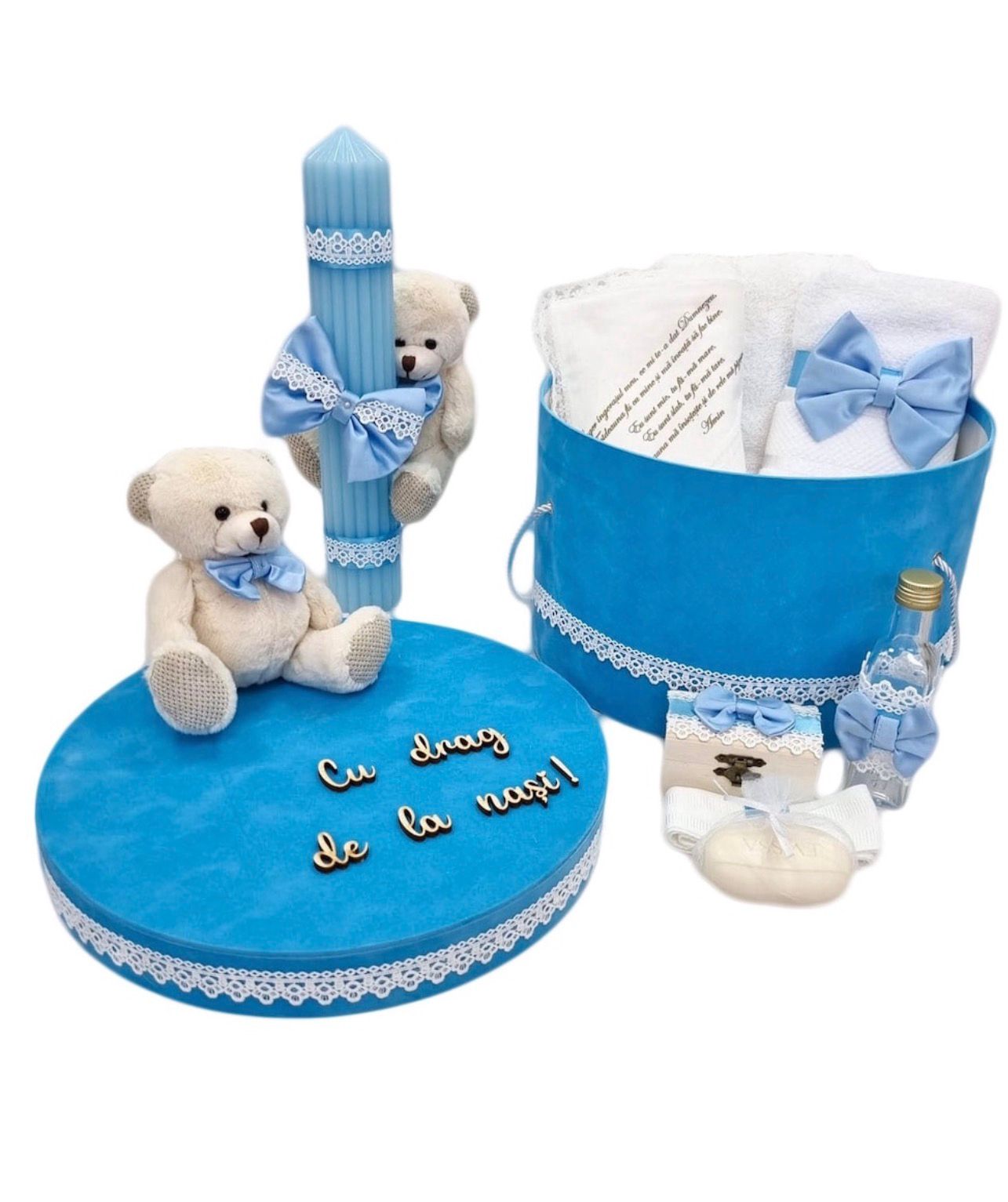 Trusou rotund urs baby blue cu Lumnare