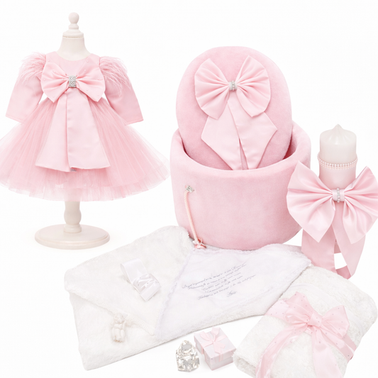 Set botez fata cu funda roz